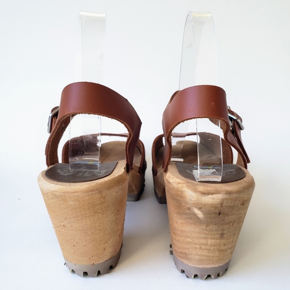MIA Greta Swedish Clog Free People Size 38 & 40 Luggage Brown Leather Peep Toe - Picture 10 of 13
